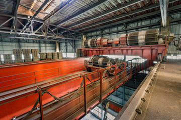 Large industrial crane equipment scene in steel mill