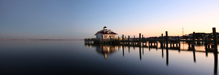 Roanoke Marshes Lighthouse Manteo NC Outer Banks North Carolina dock in Albemarle Sound