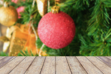 Christmas holiday background with empty rustic wood table