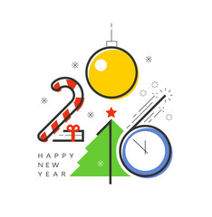 Happy New Year 2016 flat line design concept for greeting card, post card & web banner. Square layout.