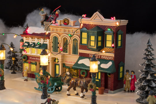 Miniature Christmas Village Scene