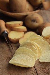 fresh potatoes with potato chips