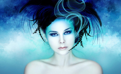beautiful woman in a colorful artwork
