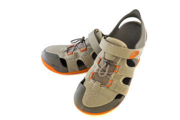 Pair Of Used Sport Sandals Over White Background