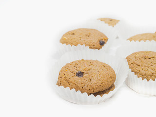 Chocolate chip cookie on white background