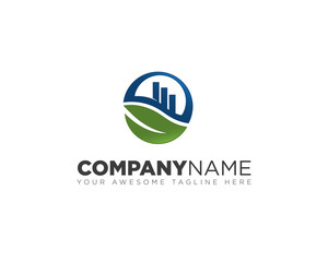 Leaf shape with buildings logo