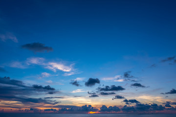 Fototapeta na wymiar view of sunset into the ocean with twilight sky
