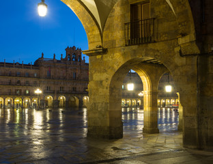 Night view of Plaza Mayor  in  Salamanca. Spain