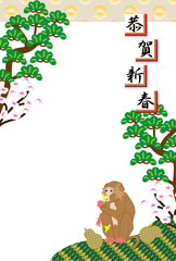 申年のサルとひょうたんのイラスト年賀状テンプレート