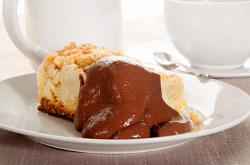 freshly baked crumble cake on a plate