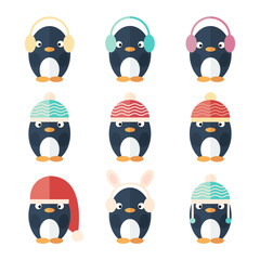 Penguins icons set isolated