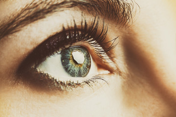 Beautiful insightful look blue woman's eyes