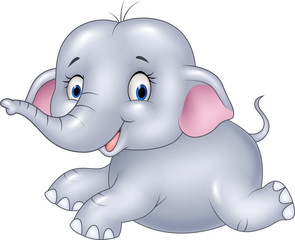 Happy baby elephant sitting isolated on white background