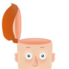 Funny cartoon head of man with an open skull