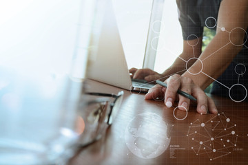 businessman hand working with new modern computer and business s