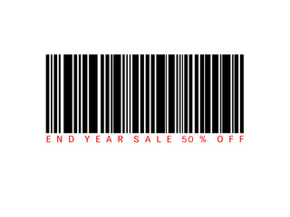 End of year sale savings 50% off present with barcode. Sale concept.