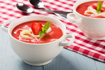 Home made soup with strawberries.