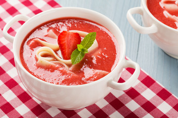 Home made soup with strawberries.