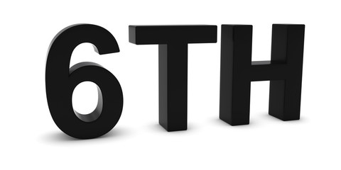 6TH - Black 3D Sixth Text Isolated on White