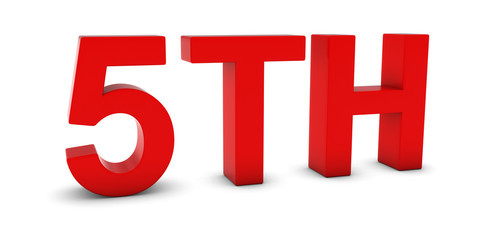 5TH - Red 3D Fifth Text Isolated on White