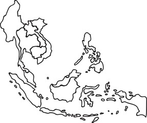 Fototapeta na wymiar Freehand Asean map sketch on white background. 