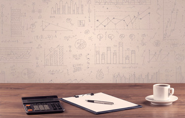 Graph charts and designer office desk