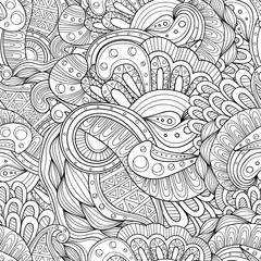 Doodle black and white abstract hand-drawn background. Wavy seamless pattern.
