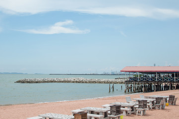 Fototapeta na wymiar View of beach from a restaurant at Pattaya (Thailand)