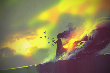 Obraz premium płonąca kobieta, malowanie ilustracji