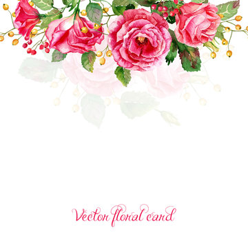 Frame of red vector watercolor roses.