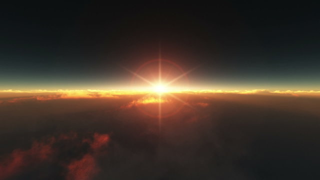 flying above the clouds sunrise