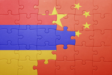 puzzle with the national flag of armenia and china