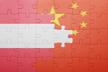 puzzle with the national flag of austria and china