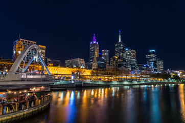 Melbourne, Australia skyline at night with the Yarra River