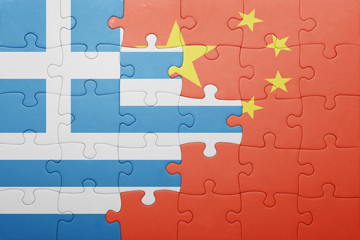 puzzle with the national flag of greece and china