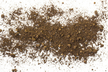 Dirty earth on white background. Natural soil texture