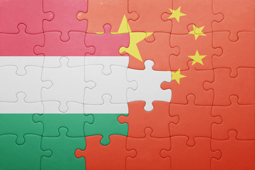 puzzle with the national flag of hungary and china