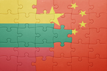 puzzle with the national flag of lithuania and china