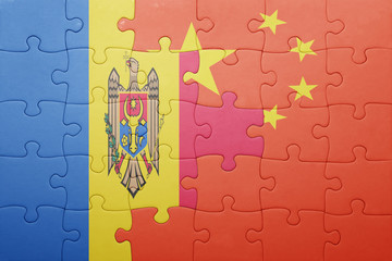 puzzle with the national flag of moldova and china
