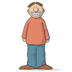 a character with a fake smile