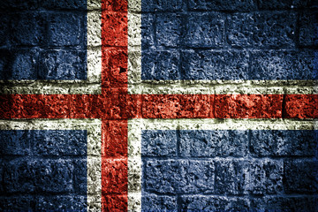 Iceland flag on old brick wall