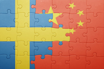 puzzle with the national flag of sweden and china