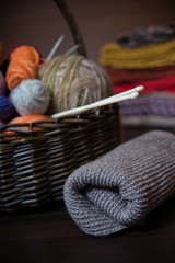 Handmade knitted things using knitting needles and crochet