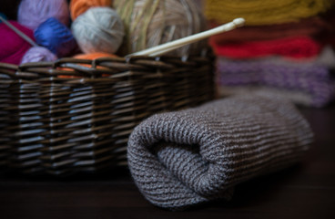 Handmade knitted things using knitting needles and crochet