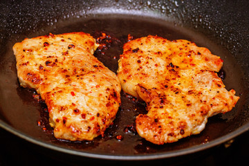 Frying pork