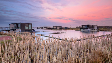 Floating houses sunset