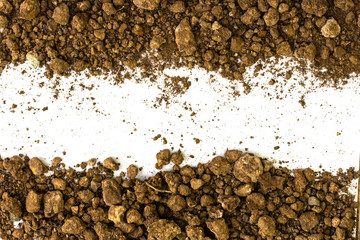 Dirty earth on white background. Natural soil texture