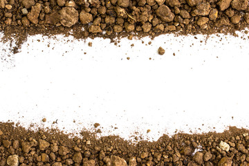 Dirty earth on white background. Natural soil texture