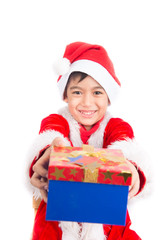 Little boy taking giving present on christmas