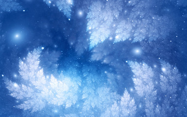 Naklejka na ściany i meble abstract fractal background, light-blue decorative glowing tree branches surrounded by sparkling snow-like spray